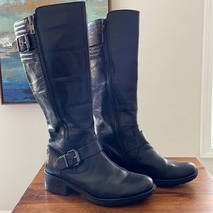 Tall Black Leather Moto Boots